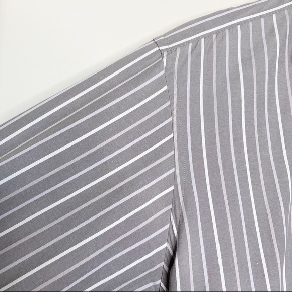 Ike Behar Gray White Stripe Button Up Dress Shirt 15.5 34 - Picture 4 of 7